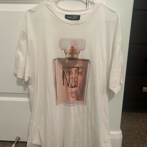 White T-Shirt with Perfume Bottle Graphic